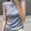 Primavera e Verão cor sólida emagrecimento interno penteado lã fina colete de malha meia gola alta de algodão Chanel estilo europeu estação mulheres