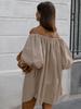 Vestido Jersey Francés con Hombros Descubiertos, Cuello de Línea Única y Manga Abullonada 2025 Verano Europeo y Americano Cómodo Moda al por Mayor Falda Corta para Mujer