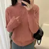 Cárdigan de punto con cuello semi-alto de estilo suave para mujer, nuevo abrigo suéter estilo coreano Otoño e Invierno 2026, top suave y acogedor de alta gama