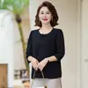 Ropa para Madre Blusa Falsa de Dos Piezas Manga Media Estilo Otoño 2025 Cubre el Cuerpo, Luce Adelgazante, Elegante Top Talla Grande para Mujeres de Mediana Edad y Mayores