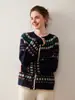 Cardigan Suéter de Tricô Cashmere Estilo Japonês Fair Isle para Mulheres, Design Outono e Inverno, Cardigan Versátil Casual para Outono e Inverno