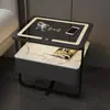 Mesa de Cabeceira Inteligente Pequena de Ferro Arte Muito Simples Moderna Luxo Leve Tampo de Rocha Madeira Maciça Recarregável Sem Fio Armário de Cabeceira de Quarto