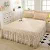 2026 Nuevo Modelo Falda de Cama de Gasa de Doble Capa para Maternidad e Infancia, Falda de Cama con Borde de Encaje Estilo Coreano con Estampado Floral Fresco