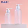 Botellas de cosméticos y artículos de tocador en stock: Botella de champú transparente de 300 ml, hombro plano, fondo redondo, botella de gel de ducha de 500 ml, hombro redondo