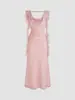 Vestido de Malla de Verano de Alta Gama para Mujer con Diseño Exquisito, Cuello Oscilante, Espalda Descubierta, Diseño de Cinta, Corte Ajustado, Elegante Vestido Largo
