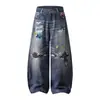 Jeans Bordado Americano Retrô Desgastado para Homens e Mulheres, Novo Estilo Primavera 2026 Calças Tendência de Design Reto Wide-Leg