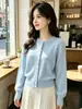 Cárdigan de punto de dos piezas Andy de terciopelo para principios de otoño, de un solo pecho, para mujer, con elegante botón de perla, abrigo tipo suéter con volantes