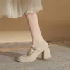 Jin Gang MY7001 Sapatos Femininos Mary Jane com Salto Grosso 2024 Novo Primavera e Outono Versátil Salto Alto Bico Fino Sapatos Únicos para Mulheres
