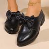 Zapatos de Cuero Pequeños de Punta para Mujer, Estilo Nuevo Primavera y Otoño 2025, Estilo Coreano, Talla Grande, Mocasines con Lazo de Tacón Grueso y Tacón Medio para Mujer