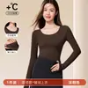 Camiseta de manga larga con cuello redondo roscado, para primavera, otoño e invierno, adecuada para usar como capa exterior o debajo de otras prendas, con diseño de hombros normales, mangas largas y efecto adelgazante, lo que la convierte en una camiseta de manga larga de alta elasticidad para mujer