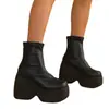 Botas de suela gruesa de comercio exterior 2027 nuevo estilo europeo y americano de cuero con tacón de cuña elástico botines para mujer botas Martin de comercio exterior