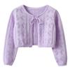 Cardigan de Renda com Cadarço e Laço Estilo Coreano Algodão Verão Fino Suéter Infantil Casaco Xale Venda por Atacado Categoria de Roupas Infantis Transfronteiriças a