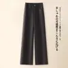 Pantalones de lana cálidos, de cintura alta, fluidos para mujer, para otoño e invierno, nuevo estilo 2025, corte holgado, adelgazantes, de pierna ancha, casuales