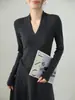 Suéter de Lana Tejido Delgado con Cuello en V y Diseño de Onda de Agua para Mujer Otoño Manga Larga Prenda Base Interior y Exterior Color Albaricoque