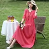 2026 Nueva Bata de Noche Estilo Chino para Mujer, Verano Algodón Seda Vintage Manga Media Vestido para Casa, Talla Grande Holgado Vestido para Mamá