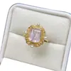 Anillo de Cristal Rosa Natural Transfronterizo de Amazon Plata S925 Piedra Principal 8*12 Joyería de Lujo Venta Directa de Fábrica
