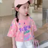 Camiseta de Manga Corta para Niña Verano Nuevo Estilo Top para Mujer Bebé con Letras Niños Manga Media Niños Grandes Famoso en Internet Versátil