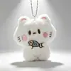 Lindo Peluche de un Gatito Sosteniendo un Pez y un Tenedor, Adecuado como Colgante, Broche, Pasador, Accesorio para Ropa, Decoración de Mochila o Llavero