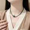 "Desierto Verde" Estilo Chino Nuevo Retro Collar de Perlas Verdes para Mujer, Cadena para Clavícula Versátil de Lujo Ligero de Nicho