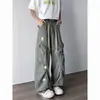 Jeans de trabajo vintage multibolsillos, geniales y estilosos, corte recto, estilo americano, ajuste holgado, bordado floral, de cintura alta, pantalones de pierna ancha