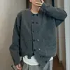 Cardigan de Botões Duplos de Alta Qualidade Estilo Coreano Masculino Suéter Casual Solto Jaqueta de Tricô Masculina Roupa Exterior Tendência com Bolsos