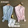 [Procesamiento Personalizado] Chaqueta Fina para Mujer, Suéter de Punto de Seda, Cuello en V, Canalé Elástico, Corte Ajustado, Capa Base Protectora del Sol