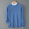 Camiseta térmica de punto 100% lana pura para hombre cuello redondo engrosada color liso tejido jacquard business casual holgada