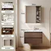 Gabinete de Baño de Madera Maciza Estilo Medieval con Cajones Dobles y Amplio Espacio de Almacenamiento, Lavabo Cerámico Integrado