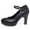 Sapatos femininos impermeáveis de plataforma, couro macio, com temperamento, modelo cheongsam, sapatos de passarela, sapatos femininos antiderrapantes de sola grossa, sapatos profissionais para trabalho, bico redondo, de camada única