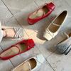 Zapatos Mary Jane Elegantes de Ballet con Lazo de Piel y Lentejuelas 2025 Primavera Tacón Bajo Grueso Punta Cuadrada Hebilla de Cuero Zapatos de una Sola Capa para Mujer