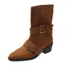 Botines cortos de estilo francés vintage para mujer, de punta fina, a media pantorrilla, con doblez, nuevos Botas Martin de ajuste delgado para otoño e invierno, Botas vaqueras