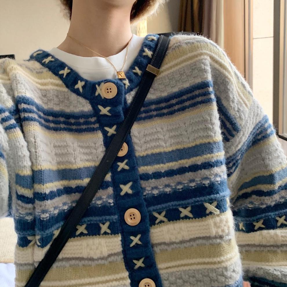 商品详情图_海洋星 复古重工氛围感毛衣外套开衫女小众针织长袖