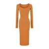 Puro e sedutor, decote U sexy, caimento justo ao corpo, valoriza a silhueta, vestido base de manga comprida, vestido longo justo estilo sereia para mulheres, nova coleção de outono