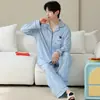 Pijama Masculino 100% Algodão, Manga Longa e Calça Longa, Novo Estilo Outono, Cardigã com Gola Reversível, Conjunto de Duas Peças para Casa Transmitido ao Vivo