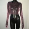 Amazon Transfronterizo Europeo y Americano Nuevos Tops de Malla de Manga Larga Malla Diamante Brillante Sexy Camiseta Dulce y Picante Tops de Malla