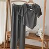 523 # Traje de Verano de Manga Corta para Celebridad de Internet para Mujer 2025 Nuevo Estilo Diseño Superior Nicho Pantalones de Pierna Ancha Conjunto de Dos Piezas