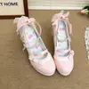Sapatos de Salto Alto Estilo Princesa Anime Feminino Moda Temperamento Impermeável Plataforma Laço Menina Doce Lolita