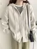 Cardigan de Tricô com Capuz e Zíper Duplo, Novo Estilo Outono/Inverno Feminino, Cardigan de Tricô Espesso Cor Sólida Estilo Solto Coreano Relaxado