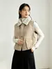 Chaleco retro con cuello de piel sintética estilo coreano para mujer, nueva colección otoño/invierno 2026, top sin mangas patchwork, chaqueta chaleco de trabajo de corte holgado