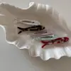 Presilha de Bico de Pato Oval Oca Pequena Elegante Grampo de Cabelo para Blogueira Presilha de Franja em Acetato Clipe Lateral com Etiqueta Dourada para Mulheres