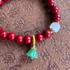 Pulsera Popular Estilo Chino de Arena Púrpura y Dorada para Mujer con Colgante de Loto, Cinabrio de Bajo Contenido, Venta Directa de Fábrica