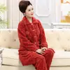 Pijama Recheado para Mulheres Inverno 2025 Novo Conjunto de Duas Peças Calça de Manga Longa Cardigã Espessado Roupa de Casa para Mães