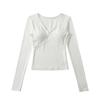 Camiseta Básica Interna de Renda com Decote V Feminina Primavera e Outono 2024 Camiseta de Manga Comprida de Alta Qualidade Top Puro Hot Girl Bm
