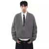 Nueva chaqueta cárdigan de punto de cuello en V grande para otoño e invierno, suéter de punto para hombre, estilo old money, holgado y casual, venta al por mayor de fábrica transfronteriza