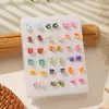 Conjunto de Brincos de Tarraxa Desenho Animado Fofo para Mulheres Modernos Doces Femininos Combinação para Múltiplos Furos na Orelha Joias de Orelha Mini Pequenos Acessórios Atacado