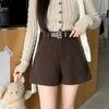 Shorts de Inverno com Botas Calças de Lã Wide Leg Femininas 2024 Novo Cintura Alta Preto Versátil Calças Casuais Soltas em A