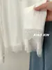 Talla Extra 100kg Estilo Coreano Camiseta Blanca de Manga Larga con Adorno de Encaje Suave para Mujer, Top Protector Solar, Moderno
