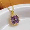 Collar de Moda Versátil de Acero de Titanio que no se decolora para Mujer, Chapado en Oro de 18K, Circonita Microincrustada, Trébol de Cuatro Hojas, Cadena para Clavícula Morada de Lujo Ligero