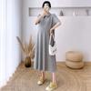 Vestido de maternidad de verano, nueva moda, informal, de color sólido, con botones, cuello polo, largo medio, para uso exterior, moderno para mamá