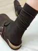Calcetines holgados sin costuras para mujer color café, de algodón para primavera y verano, calcetines transpirables y absorbentes de sudor hasta la mitad de la pantorrilla, versátiles para usar con ropa exterior, calcetines básicos de algodón de color liso